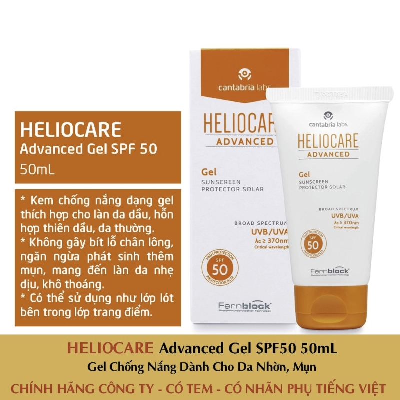 Heliocare Advanced Gel SPF 50_ Gel chống nắng phổ rộng cho da dầu và hổn hợp thiên dầu